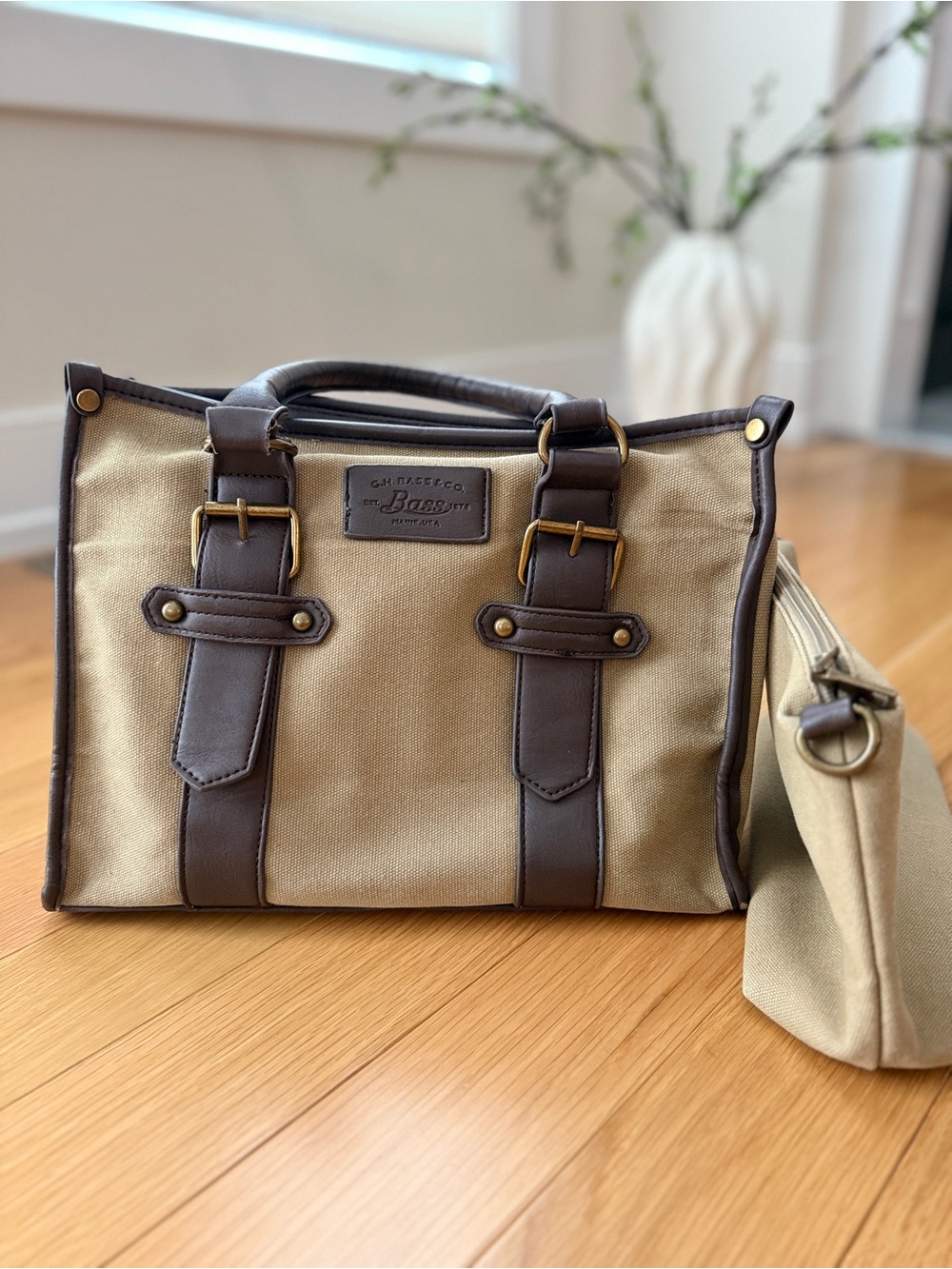 GH Bass and Co structured canvas tote bag